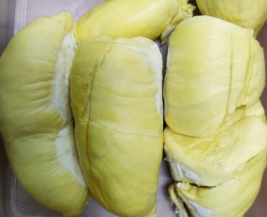 Bir grup sarımtırak tecavüz edilmiş taze Durian çuvalı, Tayland 'dan meyve kralı, taze pazarda en sevdiği hatıra, yiyecek geçmişi.