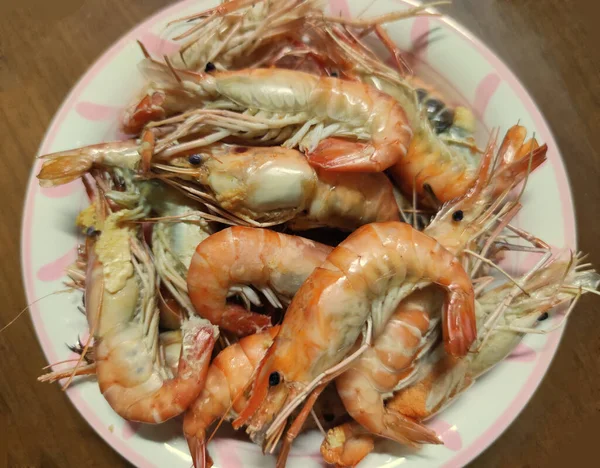 Group Decorated Cooked Nature Fresh Shellfish Shrimp Thai Seafood Restaurant — Stock Photo, Image