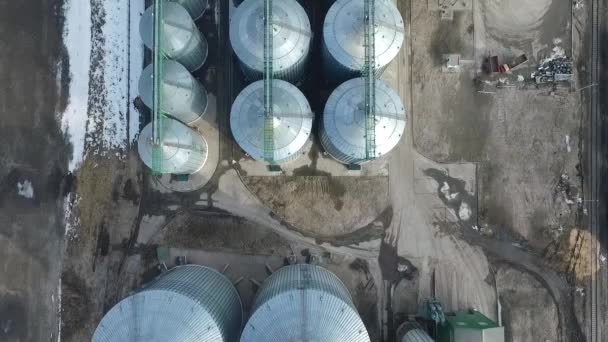 Aerial. Agriculture grain silos storage tank — Stock Video