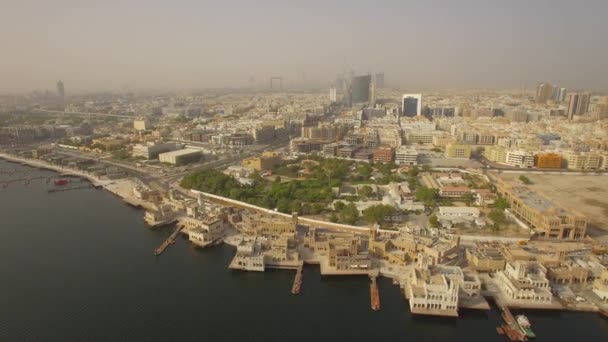 Aérea Dubai Creek Centro Histórico Los Emiratos Árabes Unidos Amanecer — Vídeos de Stock