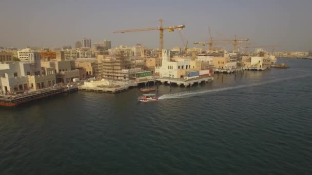 Antény Dubai Creek Historické Centrum Spojených Arabských Emirátech Východ Slunce — Stock video