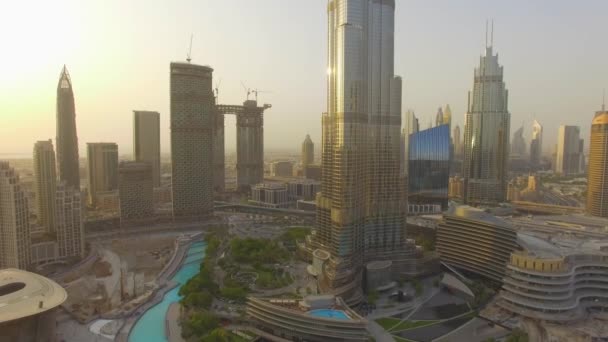 Antenowe Burj Khalifa Najwyższy Wieżowiec Świecie Kamera Leci Przodu — Wideo stockowe