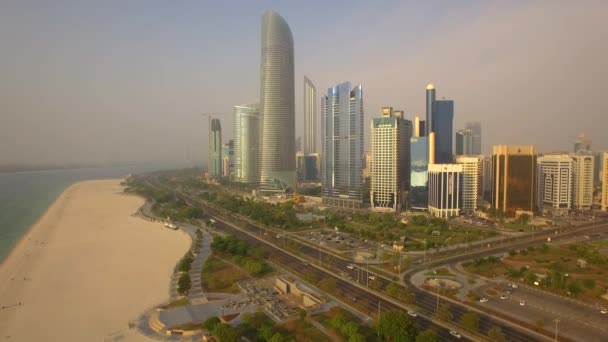 Aerial View Abu Dhabi Cityscape Corniche Beach — Stock Video
