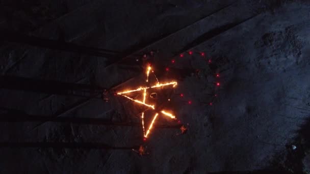 Pentagramm Flammen Dunkles Ritual Der Nacht Satanisches Gebet Für Den — Stockvideo