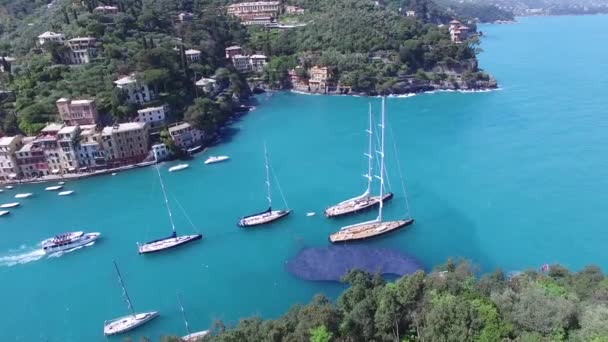 Aéreo Vista Porto Portofino Famosa Cidade Italiana Bela Famosa Cidade — Vídeo de Stock