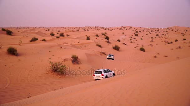 Пустыня Дюна Вождения 4X4 Вне Дорожного Приключения Оаэ Августа 2017 — стоковое видео