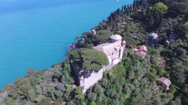 Luchtfoto Bruin Kasteel Portofino Italië — Stockvideo