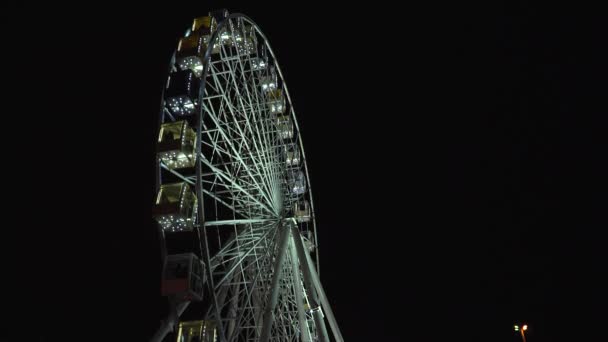 Nightshot Big Lighted Ferry Wheel Kyiv Ukraine — Stock Video