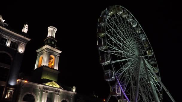 Time Lapse Nightshot Big Lighted Ferry Wheel Kyiv Ukraine — Stock Video