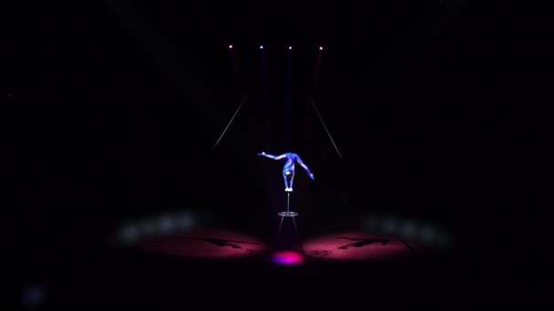 フレキシブルな美しいスリムな体操選手がステージに立つ — ストック動画