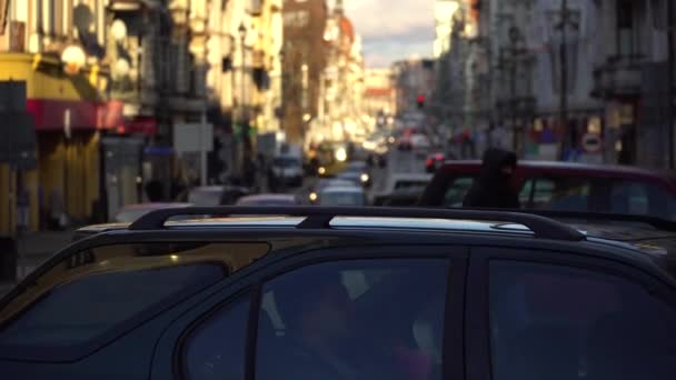 Ciudad Gliwice Polonia Coches Carretera — Vídeo de stock