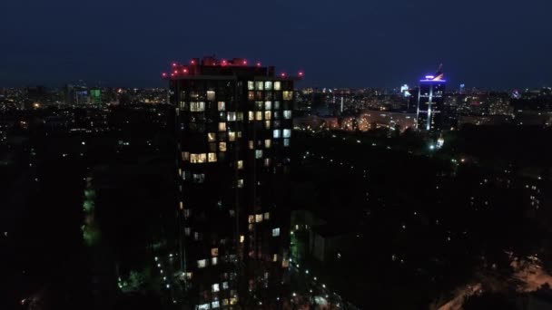 Αεροφωτογραφία Φως Στα Παράθυρα Ενός Σύγχρονου Σπιτιού Κίεβο Ουκρανία 4Ια — Αρχείο Βίντεο