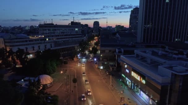 Aerial Footage Kyiv City Center Ukraine Sunset — Stock Video