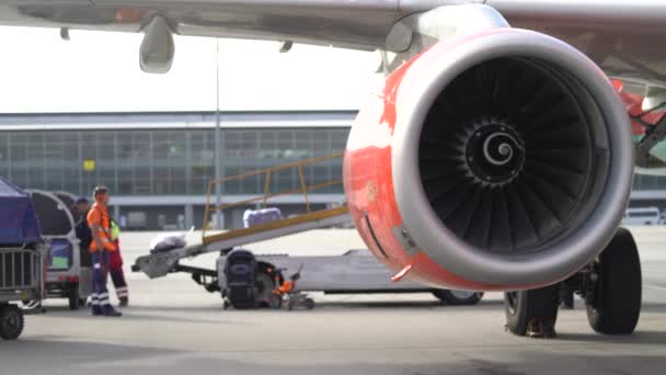 Personal Del Aeropuerto Carga Equipaje Avión — Vídeos de Stock