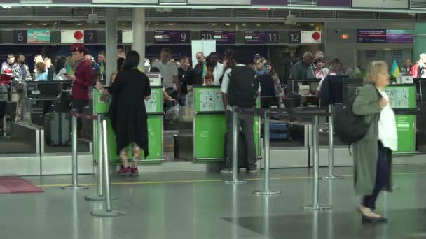 2019年9月15日 ウクライナ共和国キエフ 国際空港ターミナルの乗客 ボリスペル国際空港 — ストック動画
