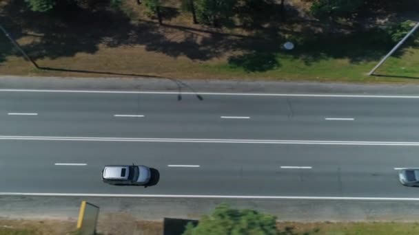 Aerial Tracking Shot Drone Spying Car Forest Road — Stock Video