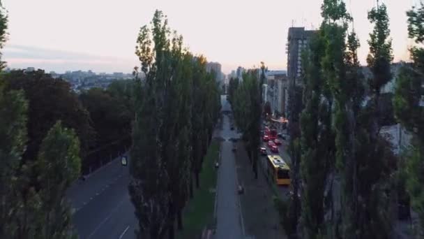 Imagens Aéreas Centro Cidade Kiev Ucrânia Pôr Sol — Vídeo de Stock