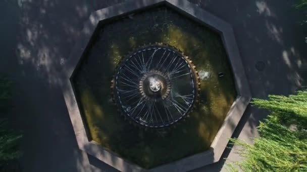 Luchtfoto Van Ronde Fontein Stadstuin — Stockvideo