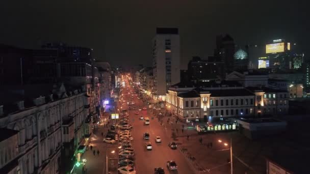 Luchtfoto Van Druk Verkeer Stadswegen Kiev Oekraïne — Stockvideo