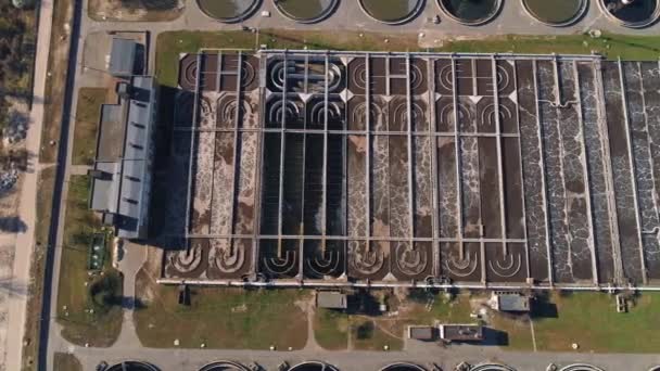 Αεροφωτογραφία Μονάδα Επεξεργασίας Λυμάτων Δεξαμενές Νερού Καθαρισμού — Αρχείο Βίντεο