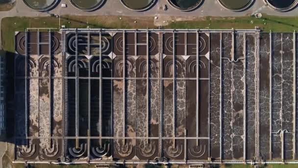 Aerial View Wastewater Treatment Plant Cleaning Water Reservoirs — Stock Video