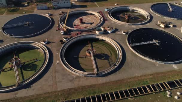 Aéreo Estação Tratamento Águas Residuais Cidade Segundo Plano Instalação Limpeza — Vídeo de Stock