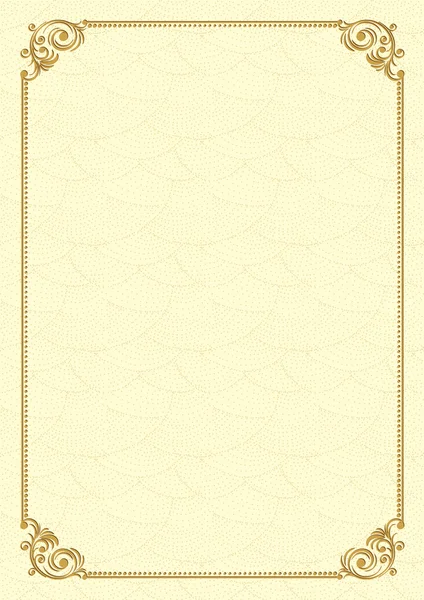 Borda decorativa e fundo dourado. Modelo para diploma, certificado. Tamanho A4 . — Vetor de Stock