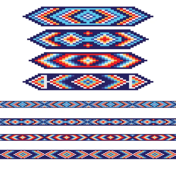 Conjunto de elementos decorativos y bordes en estilo tribal de los indios americanos. Los pinceles de patrón están incluidos en el archivo vectorial . — Archivo Imágenes Vectoriales