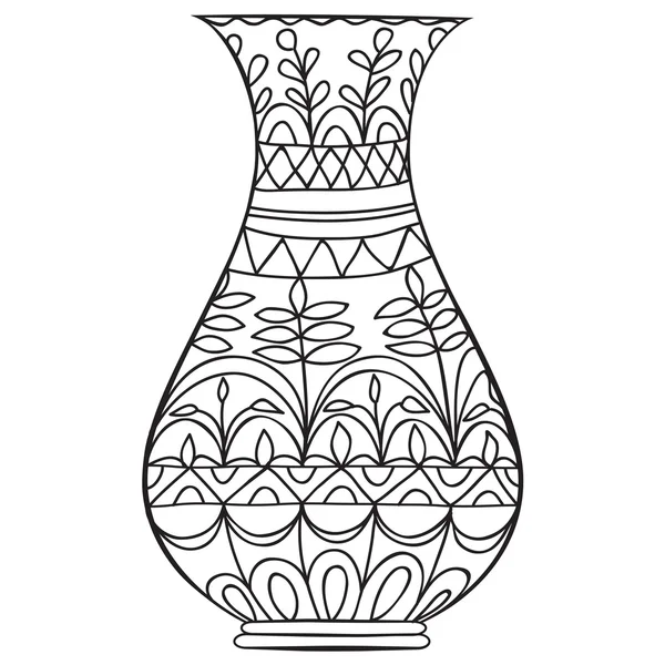 Vaso de doodle preto de flores. Desenho para colorir adultos . — Vetor de Stock