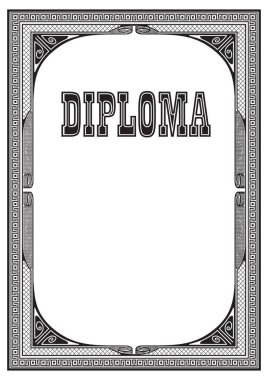  Siyah retro çerçeve ve Diploma yazı. A4 sayfa boyutu. Öğeleri gruplar tarafından düzenlenmiştir.