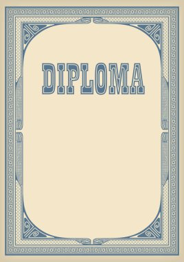 Retro çerçeve ve Diploma, soluk kağıt arka plan yazı şablonu. A4 sayfa boyutu. Öğeleri gruplar tarafından düzenlenmiştir.