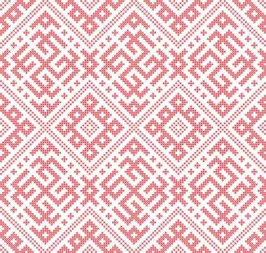 Dikişsiz Rus Halk desen, cross-stitched nakış taklit. Desenler eski Slav muska oluşur. Vektör dosyasında bulunan renk örneği.