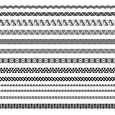 Siyah geometrik kenarlık kümesi. Desen fırçaları vektör dosyasına dahil edilir.