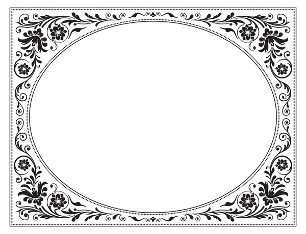 Cadre ovale orné de noir avec motif floral. Vieux style russe . — Image vectorielle