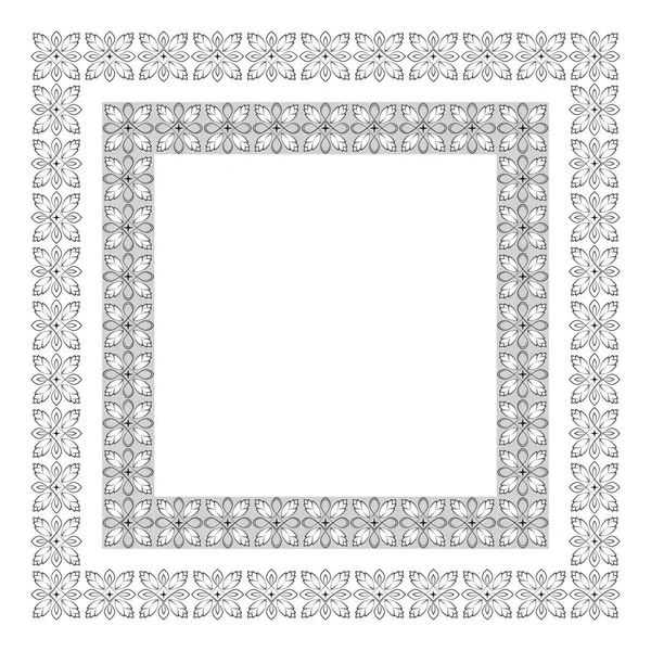 Cuadrados marcos ornamentados. Se utilizan colores negro, gris y blanco. Los pinceles de patrón están incluidos en el archivo vectorial . — Vector de stock