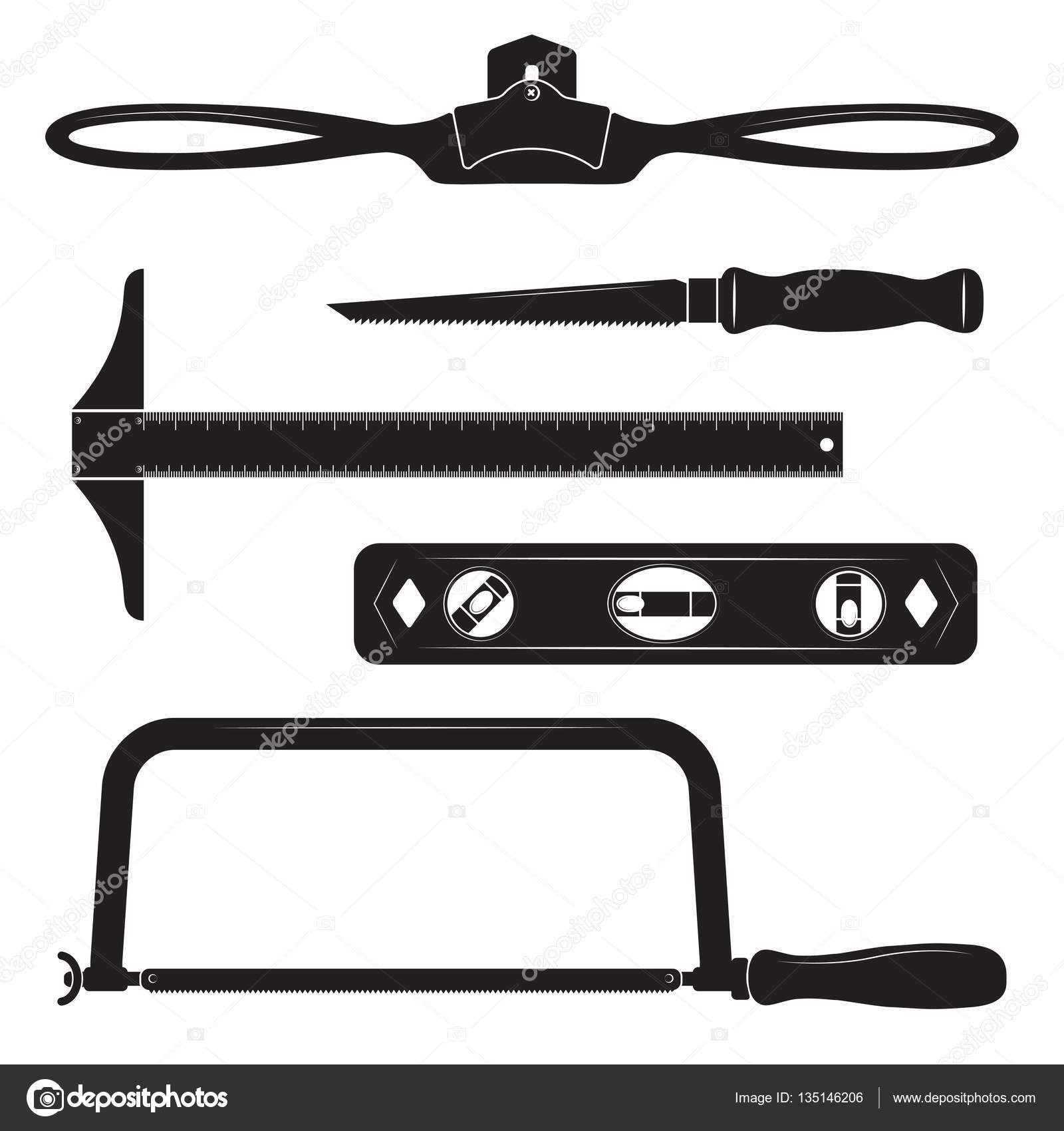 Construction Tools Icons T Square Level Drywall Saw Hacksaw Spokeshave Black And White Colors Stock Vector Image By C Svetlanaparsh
