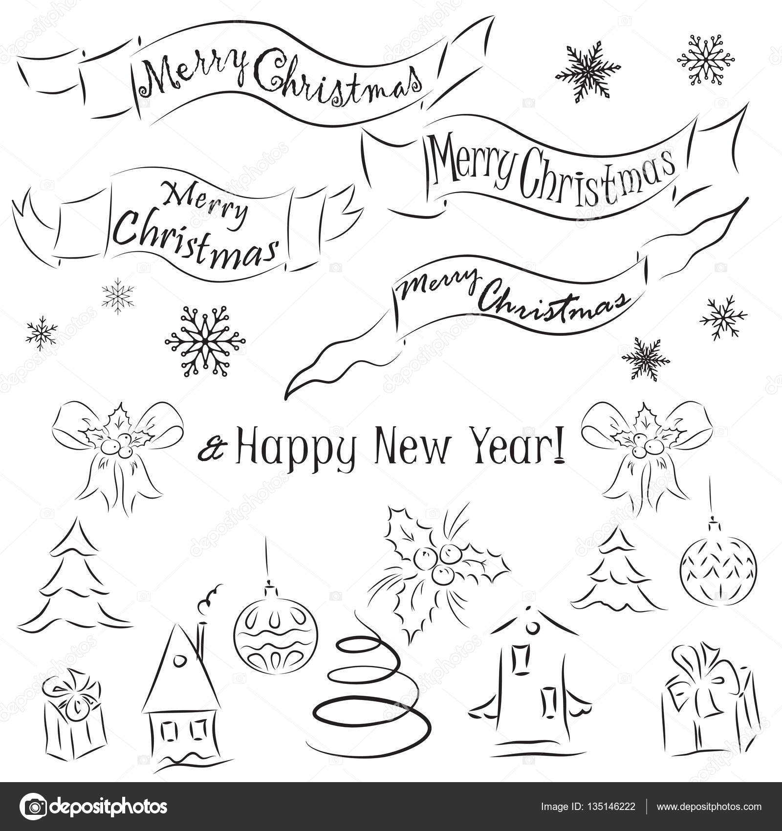 Elementi decorativi Natale e Capodanno Striscioni con scritte buon Natale rami di agrifoglio bacca