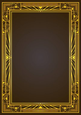 Altın metalik dikdörtgen retro çerçeve, 1920'lerin art deco tarzı. A4 sayfa oranlarını.