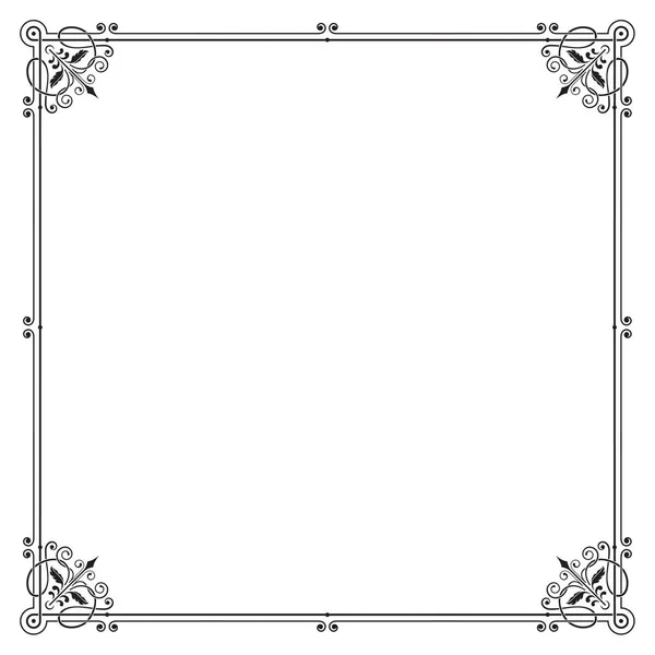 Ornate black square frame, page decoration, corners. — Stock Vector