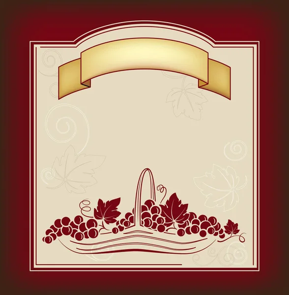 Etiqueta decorativa, tarjeta, pancarta. Hojas de uva, viñetas y canasta con uvas . — Vector de stock