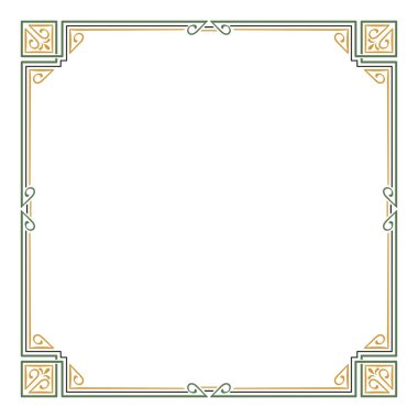 Süslü renkli kare çerçeve, köşeleri. Art Nouveau tarzında.