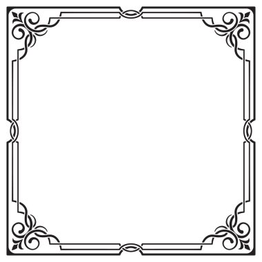Süslü siyah kare çerçeve, köşeleri. Görsel olarak örtüşen çizgiler.