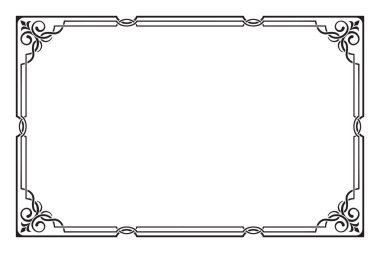 Süslü dikdörtgen siyah çerçeve. Görsel olarak örtüşen çizgiler. Köşeler, sayfa dekorasyon. 