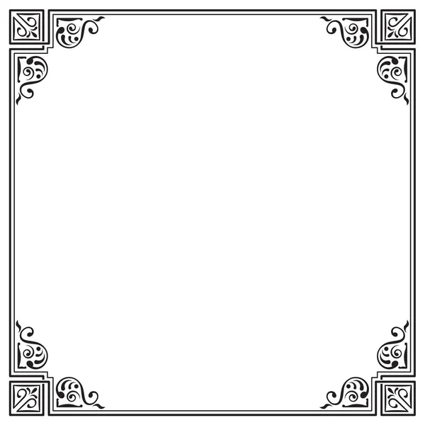 Украшенный черный квадратный кадр, украшение страницы, углы . — стоковый вектор