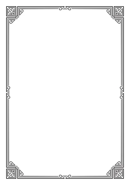 Moldura quadrada preta ornada, cantos. Proporções de página A4 . —  Vetores de Stock