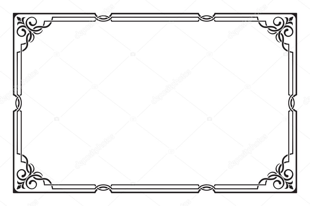 Ornate rectangular black frame. Visually overlapped lines. Corners, page decoration. 