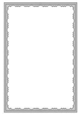 Süslü siyah dikdörtgen çerçeve, kafes desen. Dekorasyon kart, sertifika, reklam için. A4 sayfa oranlarını.
