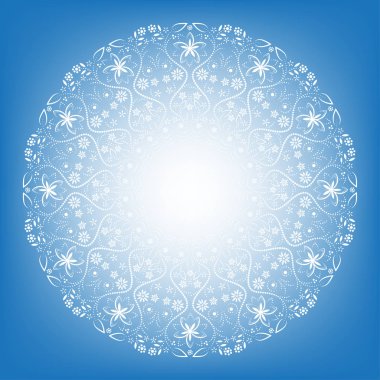 Mandala, süslü dairesel beyaz tasarlamak mavi zemin üzerine. 