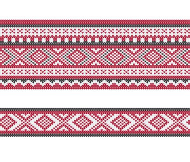 Seamless modeli, örgü taklit. Beyaz, kırmızı ve siyah renkleri.