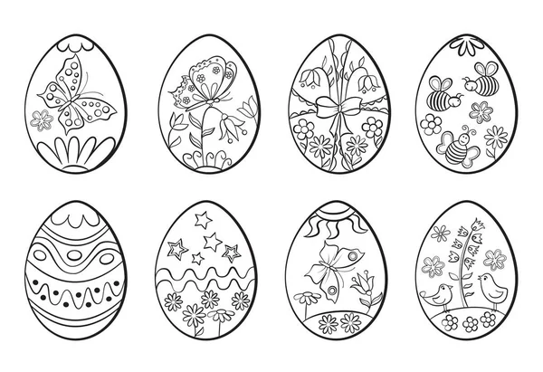 Set of decorative Easter eggs. Coloring page. — Stock Vector